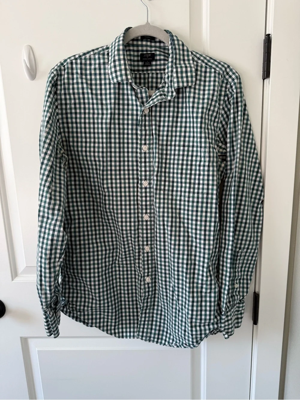 J. Crew Green and White Gingham Button-Down Shirt